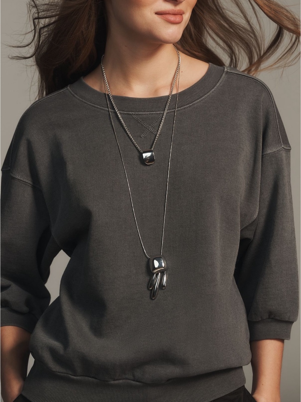 Pilcro Niki Bubble Sweatshirt in Charcoal - Picture 3 of 12